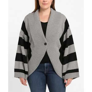 Roxy Gray Black Striped Cardigan Sweater‎ Size M Oversized Cozy Knit